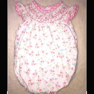 Smocked baby girl floral bubble